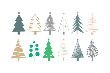 Fototapeta premium Collection of Hand-Drawn Christmas Trees in Various Styles
