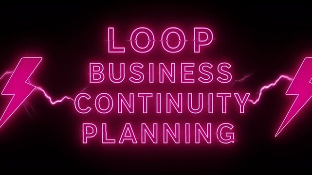 Loop Business Continuity Planning Neon Text Realistic Video Background