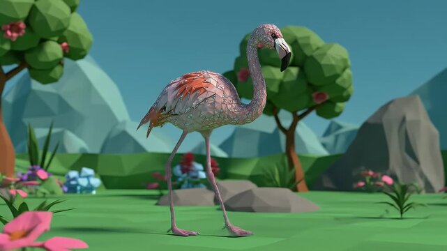 Low Poly 3D Flamingo Illustration Abstract Background Scenic Nature
