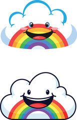 Obraz premium Two Cartoon Rainbow Clouds With Happy Faces weather