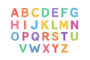 colourful pencil colours handmade alphabet set, hand-drawn letters on a transparent background PNG