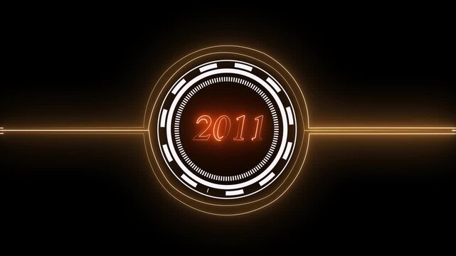 2011 text with screen effects of technological failures. Concept of counting years. Past year technology concept
