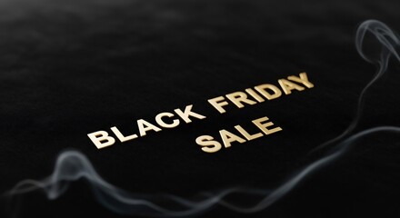 Fototapeta premium Elegant Black Friday Sale promo. Golden letters against a dark backdrop with smoke. Perfect for luxury brand advertising, retail discounts, seasonal campaign design.