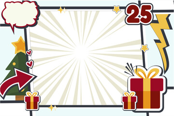 Funny Christmas Banner Template in Comic Style – Empty Layout for Holiday Greeting