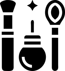 Cosmetic and Beauty Icon Set Brushes, Bottles, and Tools for Makeup and Skincare, minimalist design