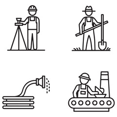 Minimalist Line Art Icons of Industrial and Agricultural Work