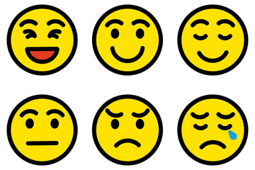 顔のアイコンイラストセット、黄色い顔の絵文字
