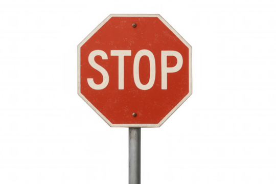 Red stop sign on pole showing warning and regulation, transparent background for traffic safety concept - Powered by Adobe