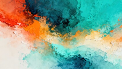 Fototapeta premium Vibrant abstract expressionist composition features strong interplay of warm and cool tones