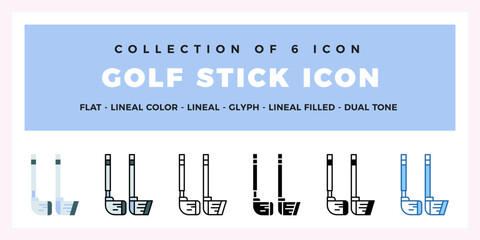 Golf Stick Icon Set. Line Art. Vector Graphics
