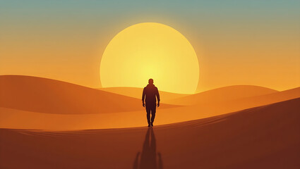 Travel with alone sunset in the desert