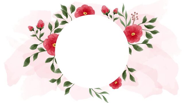 Watercolor flower frame border on pink watercolor and white background
