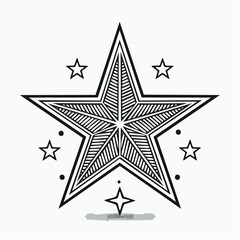 Obraz premium Detailed black and white star illustration with geometric lines and outlined design