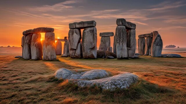 Sunrise at Stonehenge reveals ancient stones in a beautiful landscape