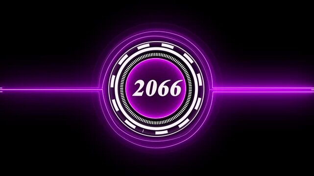 2066 text with screen effects of technological failures. Concept of counting years. Past year technology concept
