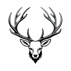 Elegant deer head silhouette with large antlers on white background