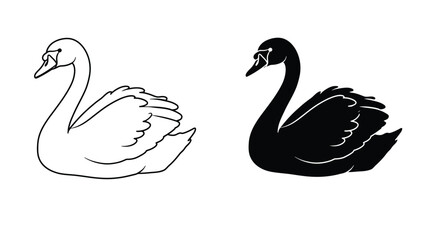 Contrasting swan depictions a white swan and a black swan silhouette