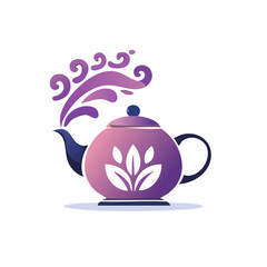 Elegant teapot illustration with purple gradient and decorative steam
