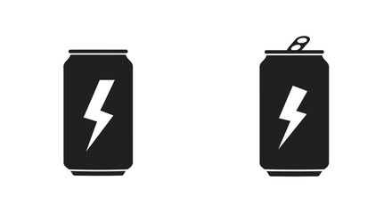 Two black energy drink cans one open with lightning bolt logos