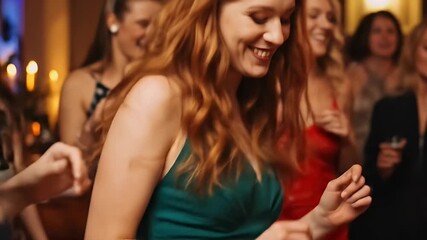 Realistic video of happy women dancing at a party indoors