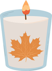 Cozy autumn candles with leaf and stripe patterns. Illustattion on white background