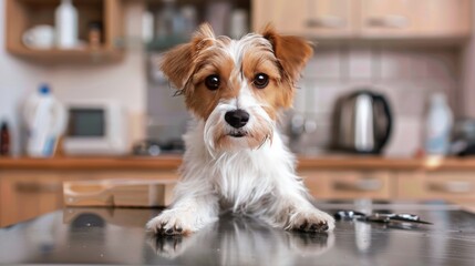 Adorable Jack Russell Terrier Puppy with Big Eyes Posing on Shiny Surface