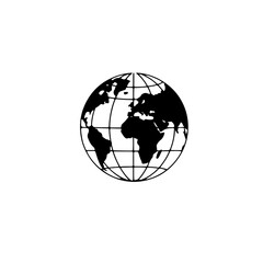 Simple Black and White Globe Illustration Showing Continents and Grid