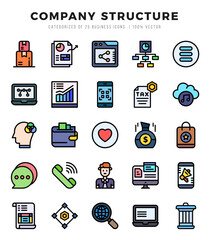 Company Structure Lineal Color icons collection. 25 icon set. Vector illustration.