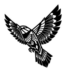 Minimalist Geometric Bird Vector Art, Patterned Wings, Clean Lines, High Contrast, White Background
