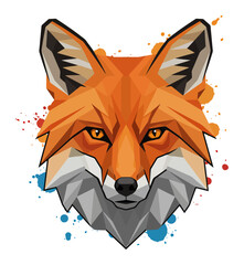 Obraz premium Minimalist Geometric Fox Head Vector Art, Vibrant Colors, Clean Lines, White Background