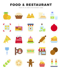 Food and Restaurant Flat icons collection. Flat icons pack. Vector illustration