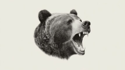 Roaring bear head illustration against neutral background
