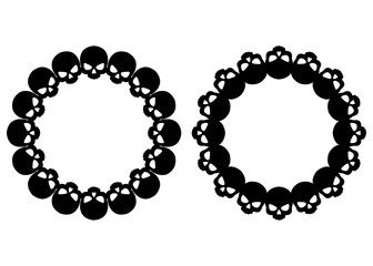 Grupo de coronas circulares con siluetas de calaveras humanas para tarjetas y felicitaciones de Halloween