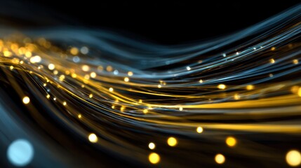 A dynamic flow of light waves creating an abstract pattern of glowing particles in a virtual space.