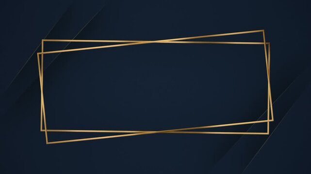 Elegant golden geometric frame overlay on dark blue background subtle diagonal lines and shadow