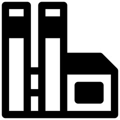 Industry. Outlined stroke vector icon with black-filled details.