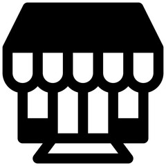 Shop. Outlined stroke vector icon with black-filled details.