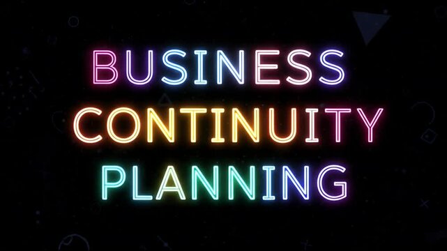 Neon Sign Business Continuity Planning On Dark Background With Shapes