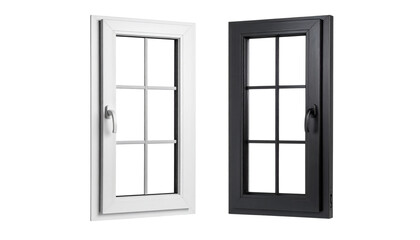 Modern aluminum window frames bundle isolated on transparent background