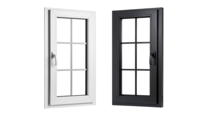 Modern aluminum window frames bundle isolated on transparent background