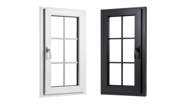 Modern aluminum window frames bundle isolated on transparent background