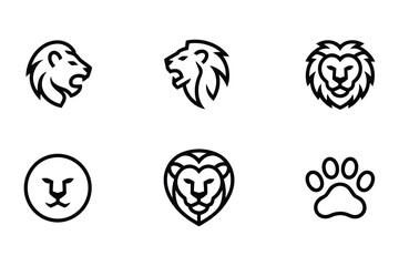 Lion Head and Paw Outline Icon Set – Minimalist Animal Face, Head, and Paw Vector Collection