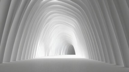 A stunning, minimalistic architectural space featuring elegant arches and soft lighting, creating a serene atmosphere.