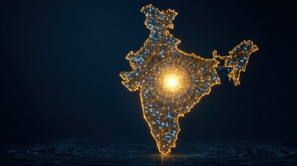 A vibrant representation of India, illuminated with glowing lights, symbolizing innovation and unity.