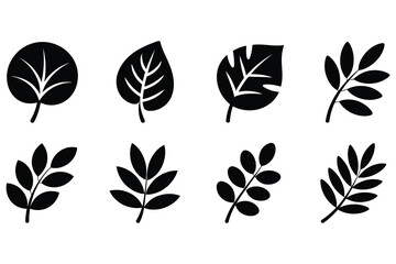 Leaf Silhouette EPS Set – Modern Botanical Branch Icon Clipart, Black Plant Foliage Bundle, Simple Nature Element