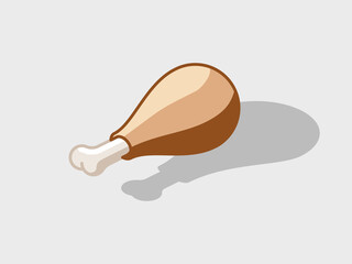 Chicken leg, turkey leg drumstick isometric vector illustration with shadow