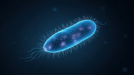 A detailed microscopic view of a bacteria cell with intricate structure and luminous colors, revealing the unseen world of microorganisms.
