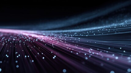 Abstract digital background with luminous particles creating dynamic light trails.