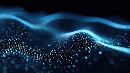 Abstract wave of shimmering blue dots representing digital technology and innovation in a modern design.