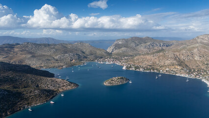 Obraz premium Aerial View of Bozburun Harbor and Sailboats in Marmaris, Turkey